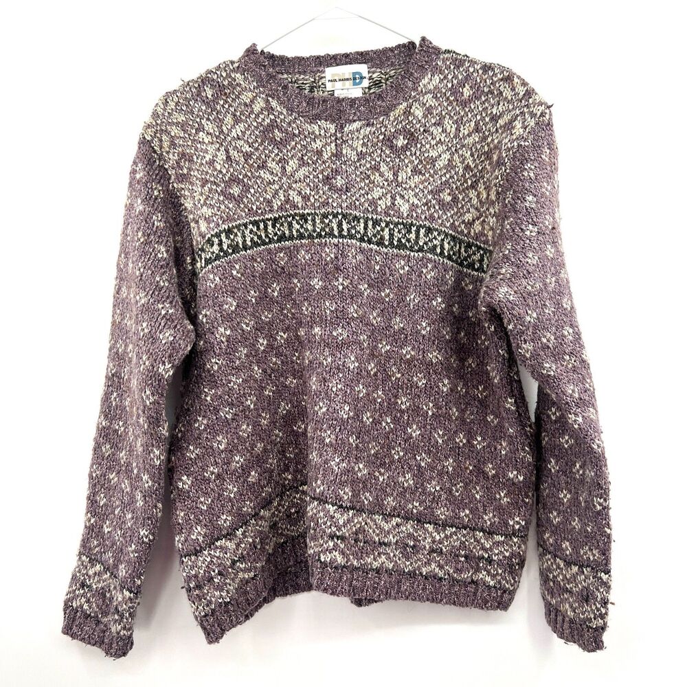Vintage Paul Harris Design Womens L Nordic Fair Isle Sweater Purple Wool Blend